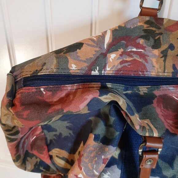 VTG Gitano 80's/90's Navy Floral Cotton Canvas Duffle Weekender Bag - Picture 8 of 16